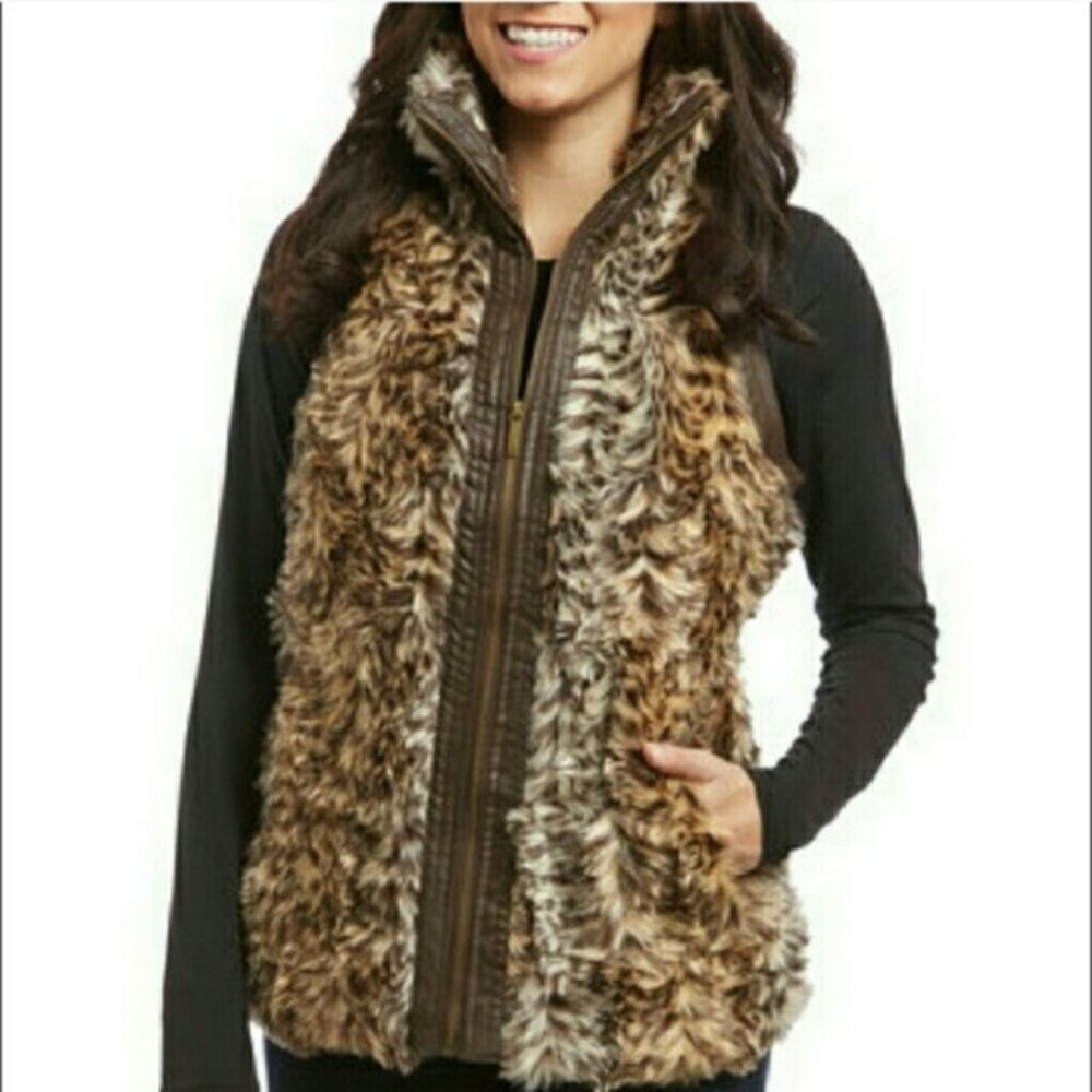 Faux fur and faux leather Vest women's size Small